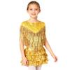 Girls 70s Disco Outfit Metallic Gloss Top Sequins Design Tassels Detail Ruffle Skirt Shorts Two Piece Set