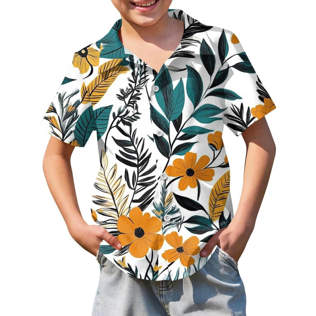Jungen kurzärmeliges Hawaiihemd, Kinder Sommer Hemd mit Knöpfen