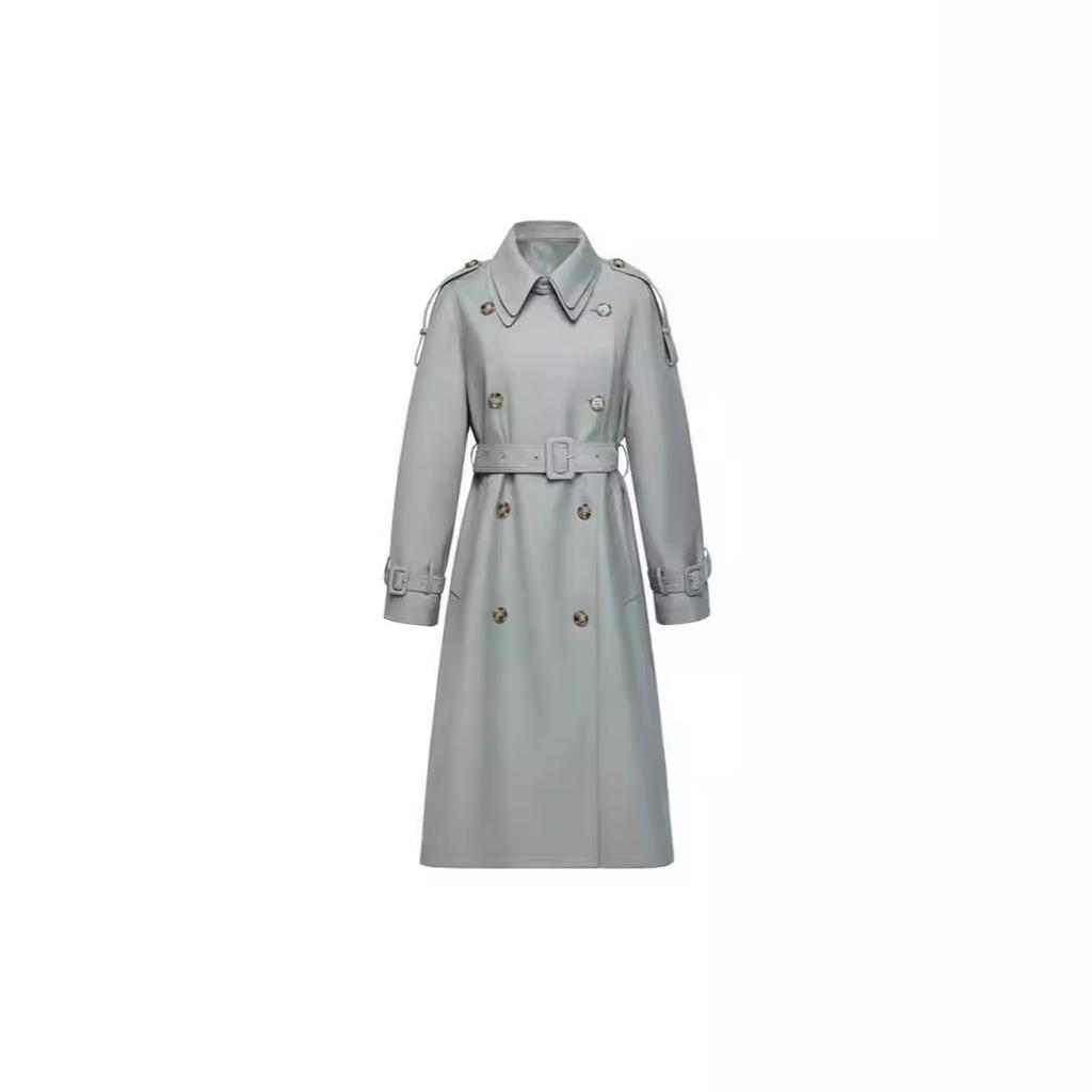 Spring New High-end Medium and Long Bean Green Trench Coat Women's Waist Casual Coat
