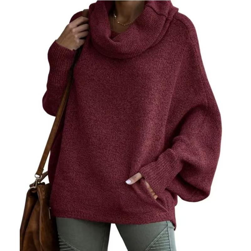 Mode Hög Krage Dam Enfärgad Tröja Mode Pullover Lykta Lös Långärmad Casual Tröja