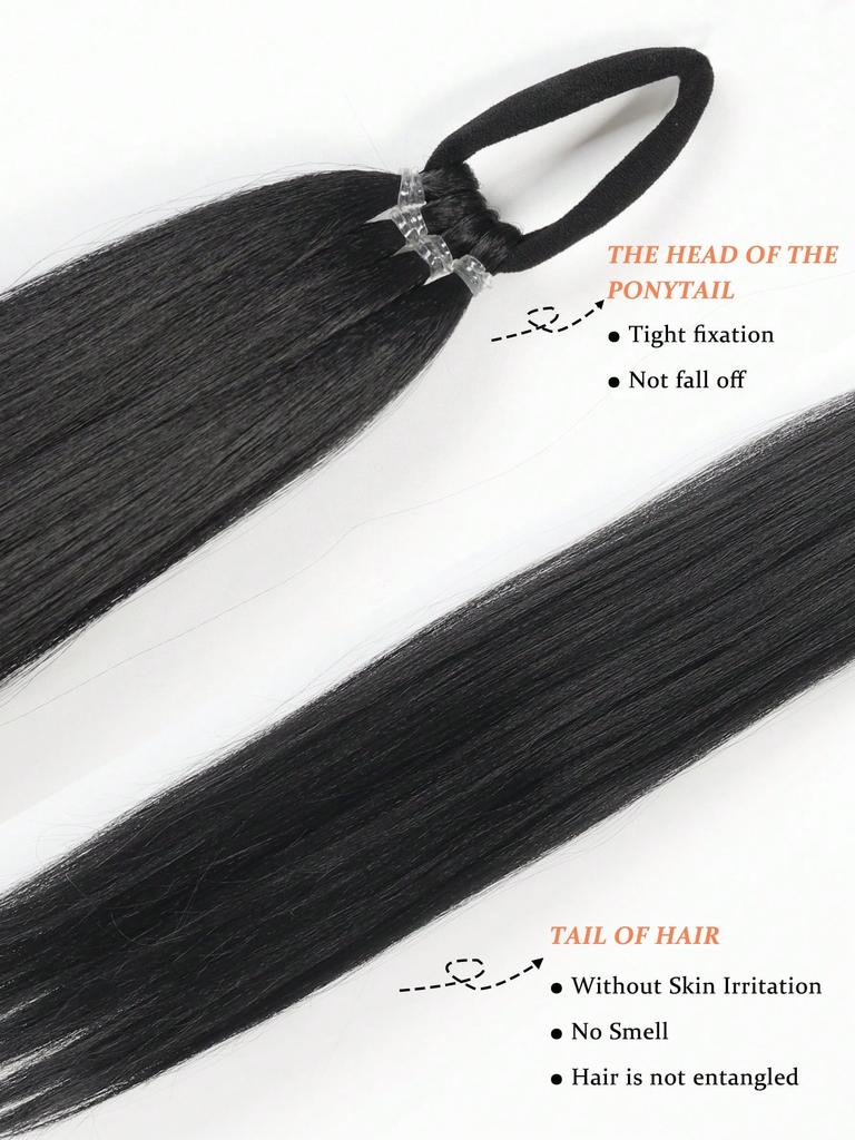 Synthetic 28 Inch Braided Ponytail Extension Long Straight With Rubber Band Braided Ponytail For Women's Daily Use