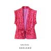Kaslead New Arrival Women's Clothing Fashion Style Stylish Simple and Versatile Print with Belt Cardigan Vest