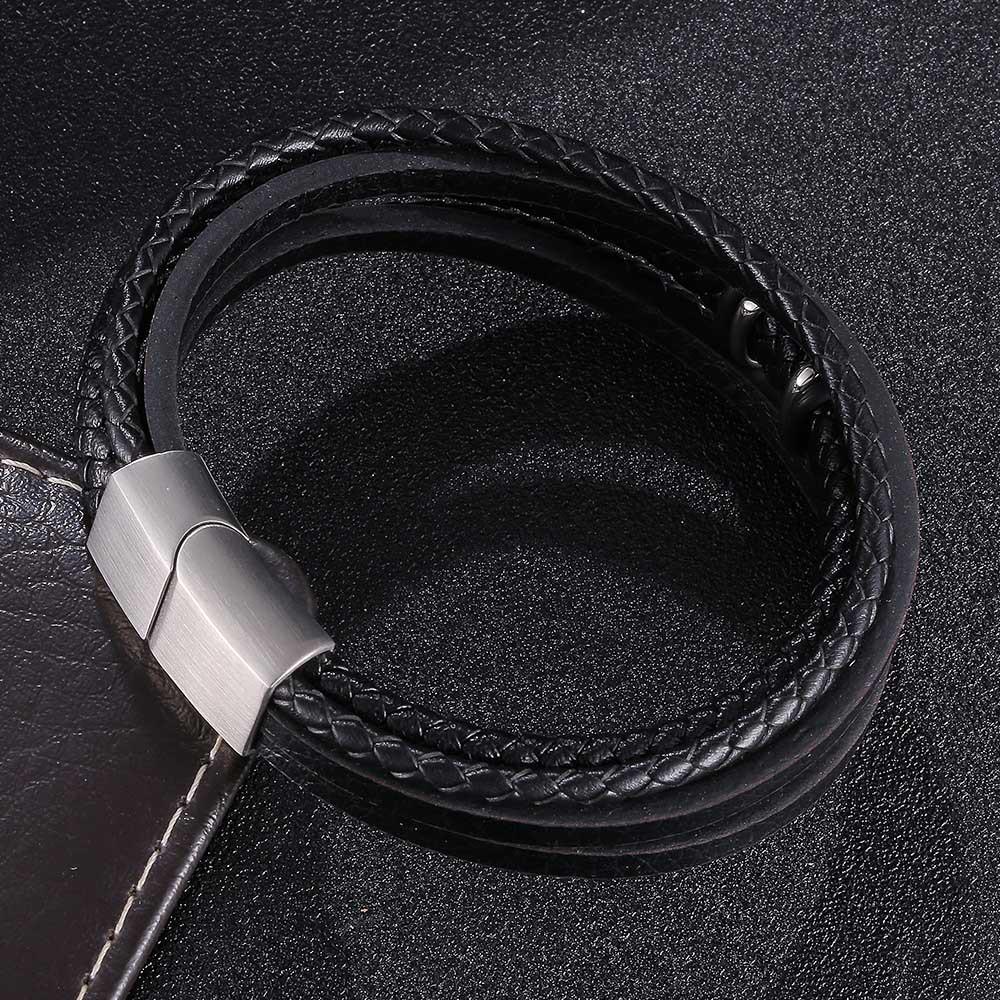 Trendy European American Multi-layer Woven Leather Bracelet with Stainless Steel Magnetic Buckle