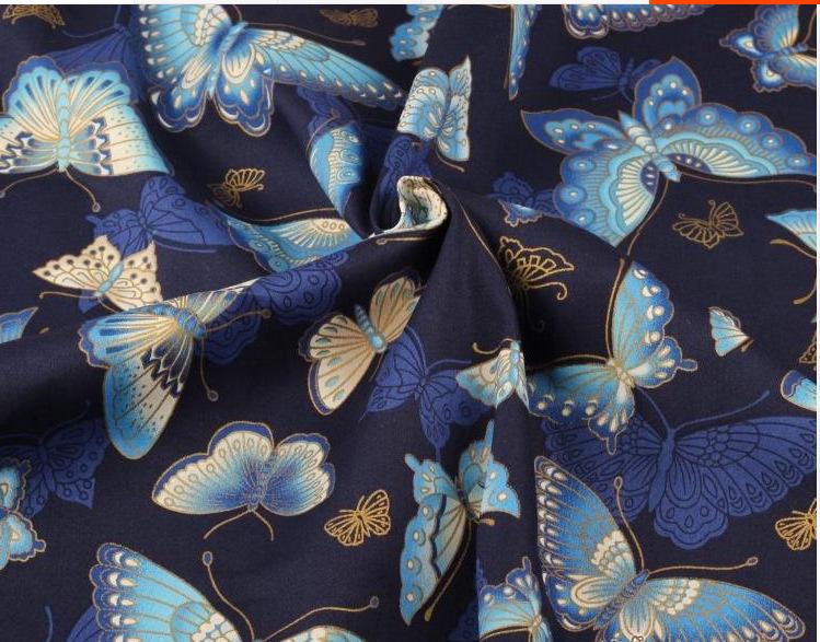Butterfly Gold Stamped Japanese Cotton Fabric for Cheongsam and Hanfu