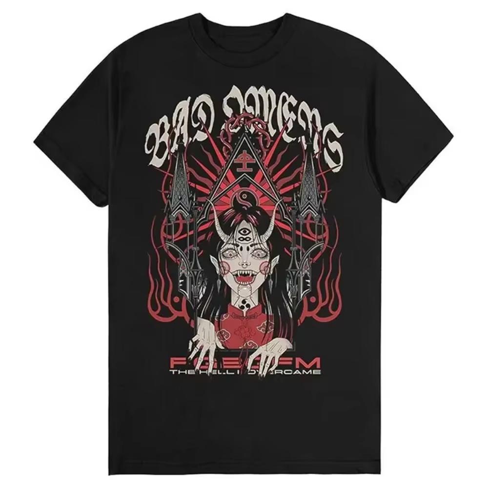 

Bad Omens Band Metal Core Rock American Retro Casual Print Men s and Women s Cotton Short-sleeved T-shirt Summer T Shirt - Me... S разноцветный
