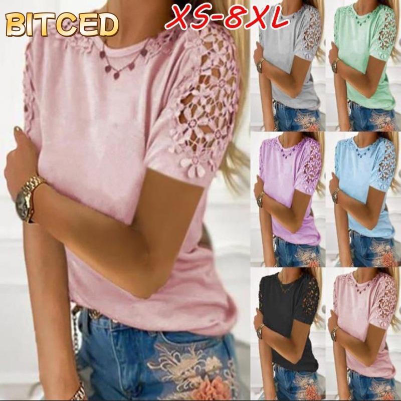 BITCED Moda Donna Casual Tinta Unita Stampa Manica Corta Girocollo Camicie & Bluse Design Internazionale