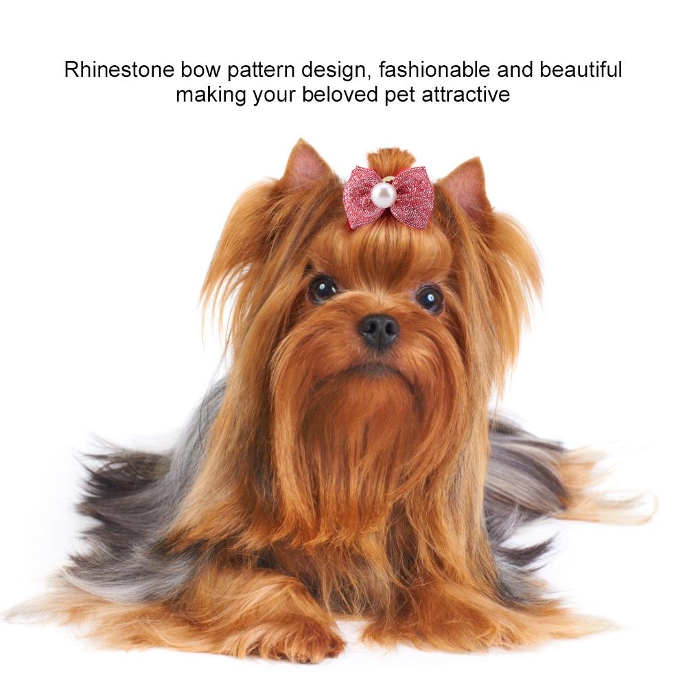 30pcs Cat Puppy Bowknot Hair Rubber Bands with Fake Pearl Pet Hair Accessories