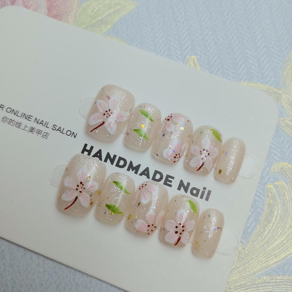 Dreamy Spring Floral Wearable Nail Stickers: Hand-Painted, Fresh Whitening Manicure Design
