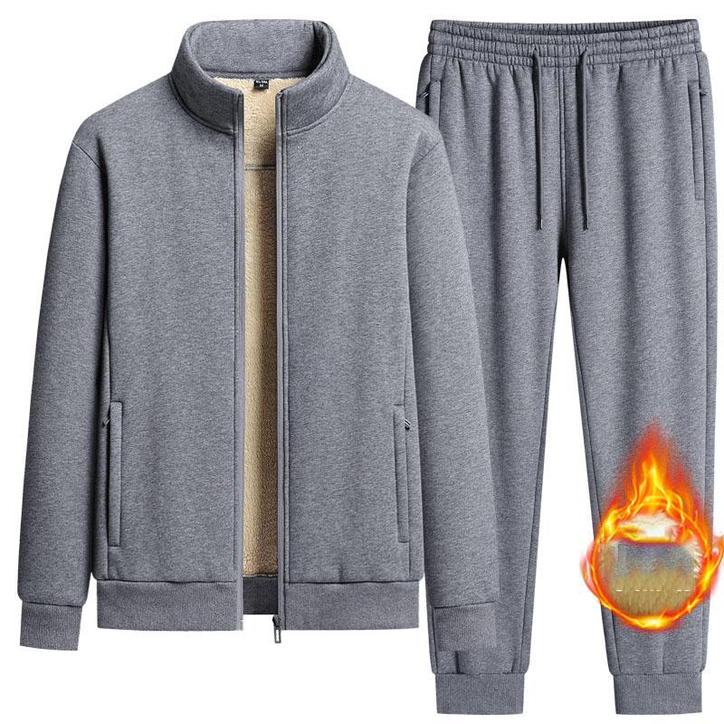 Man Casual Tracksuits Autumn Winter Men Sets Men's Fashion Plus Fleece Thickened Warm Pure Cotton Hooded Sportwear Suit