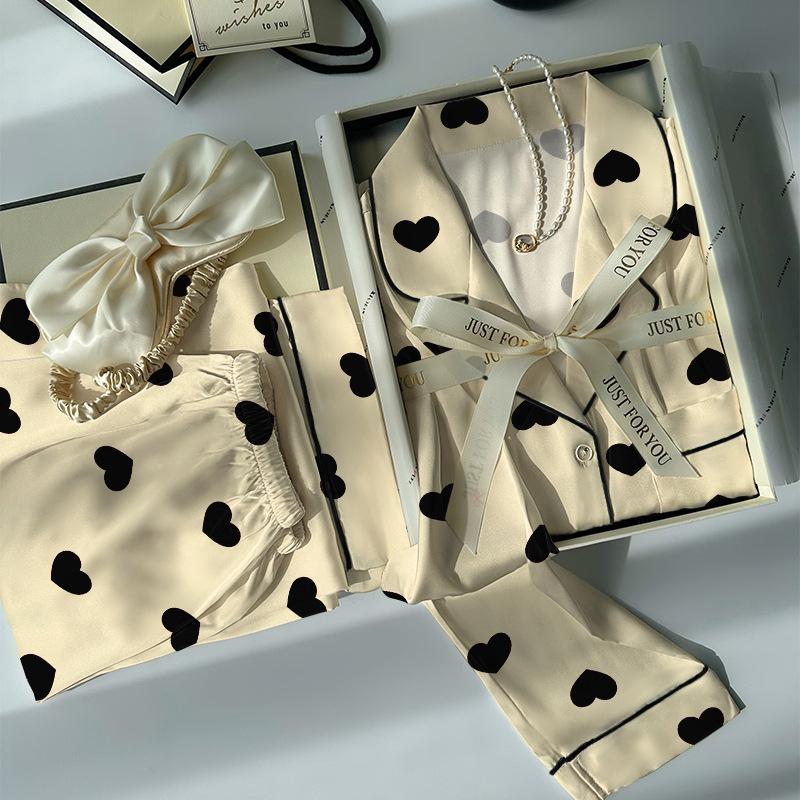 Summer High-End Green Fashion Lapel Pajamas Women'S Long-Sleeved Trousers Plant Flower Loungewear Set