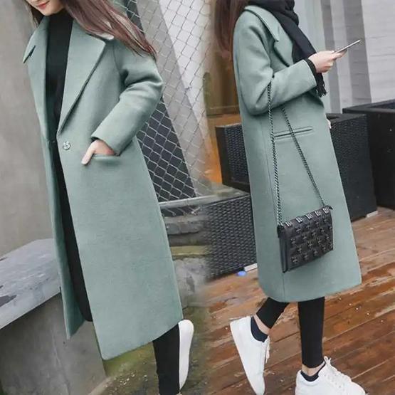 Damen Herbst Winter Lockere Lässige Wollmäntel Bürodame Koreanische Version Große Größe Trendy Warme Lange Windjacke
