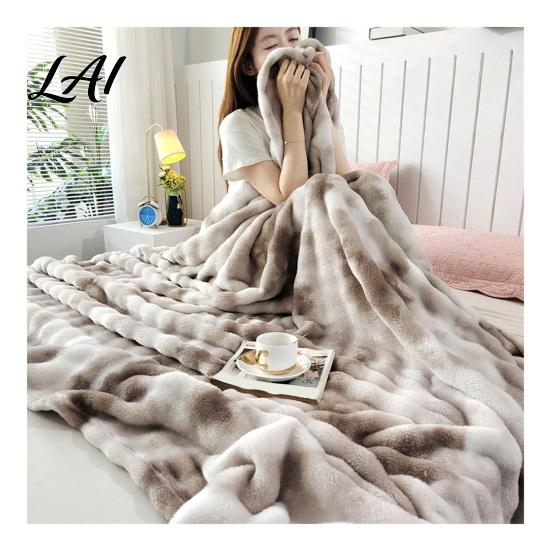 Soft Fuzzy Bed Blanket 3D Bubble Plush Throw Blanket Tie Dye Faux Rabbit Fur Texture Skin Friendly Feel Fleece Warm Cozy Decorative Cover for