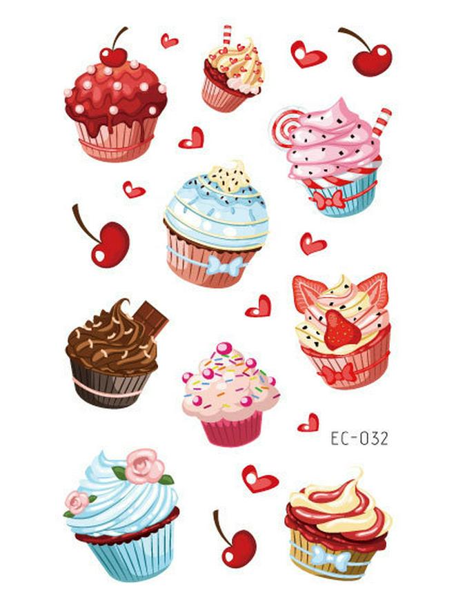 Wasserdichte Niedliche Eis & Donut Tattoo Aufkleber für Kindergeburtstage