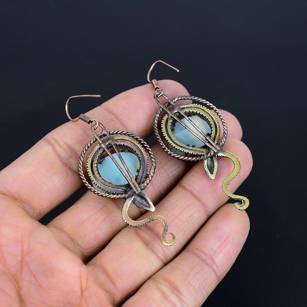 Larimar Earrings, 999 Copper Wire Wrapped Jewelry, Gemstone Earrings, Gift For Her Handmade Dainty Jewelry