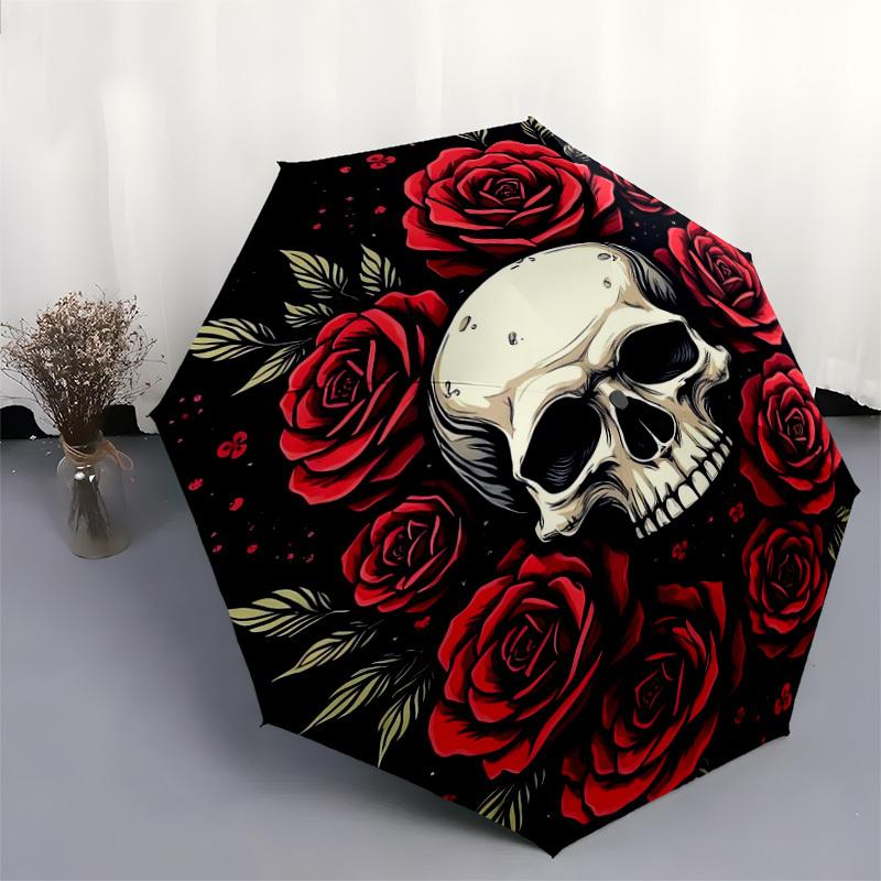 1pc Skull Roses Dark Artwork Umbrella with Plastic Handle,Suitable for All Seasons Home Travel Outdoor UmbrellaDD1663