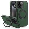 For iPhone 15 Pro Case with Ring Kickstand Compatible with MagSafe PU Leather Back Cover
