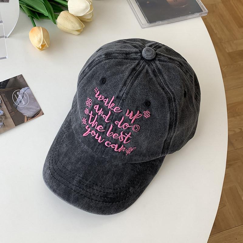 Vintage Washed Cotton Hat Letter Embroidered Baseball Caps For Women Korean Style Casual Sun Hat Soft Top Dad Hat Bone