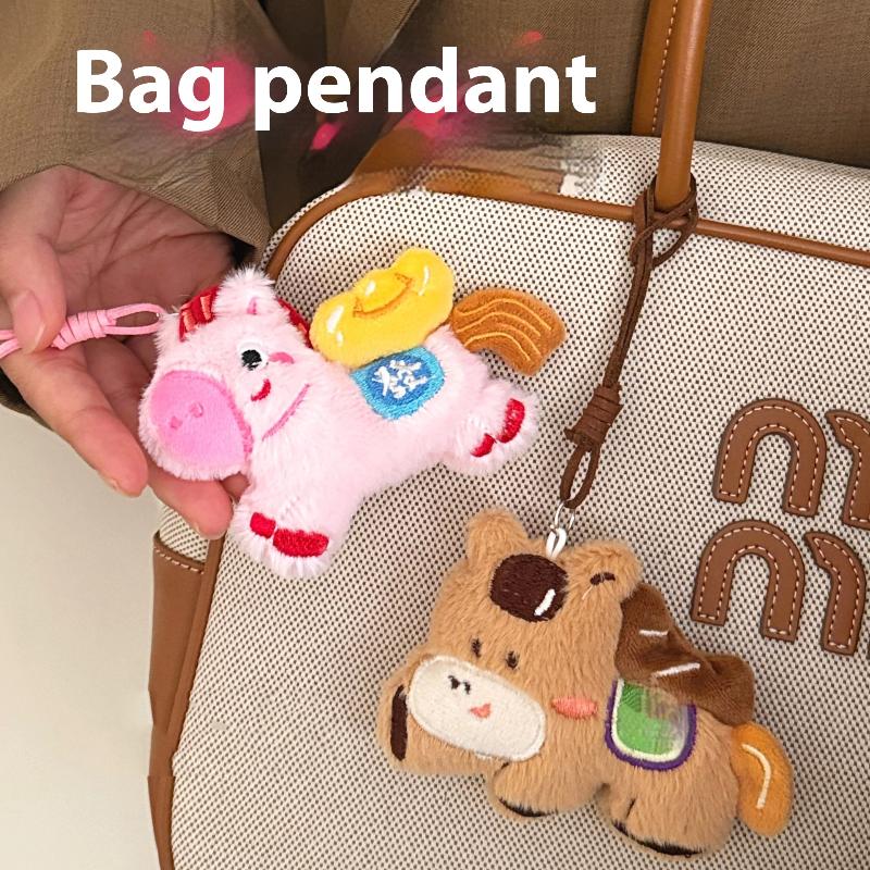 Cute Cartoon Horse Year Doll Pendant Plush Keychain Kawaii  Year Stuffed Doll Charm Backpack Handbag Pendant Accessories Gift