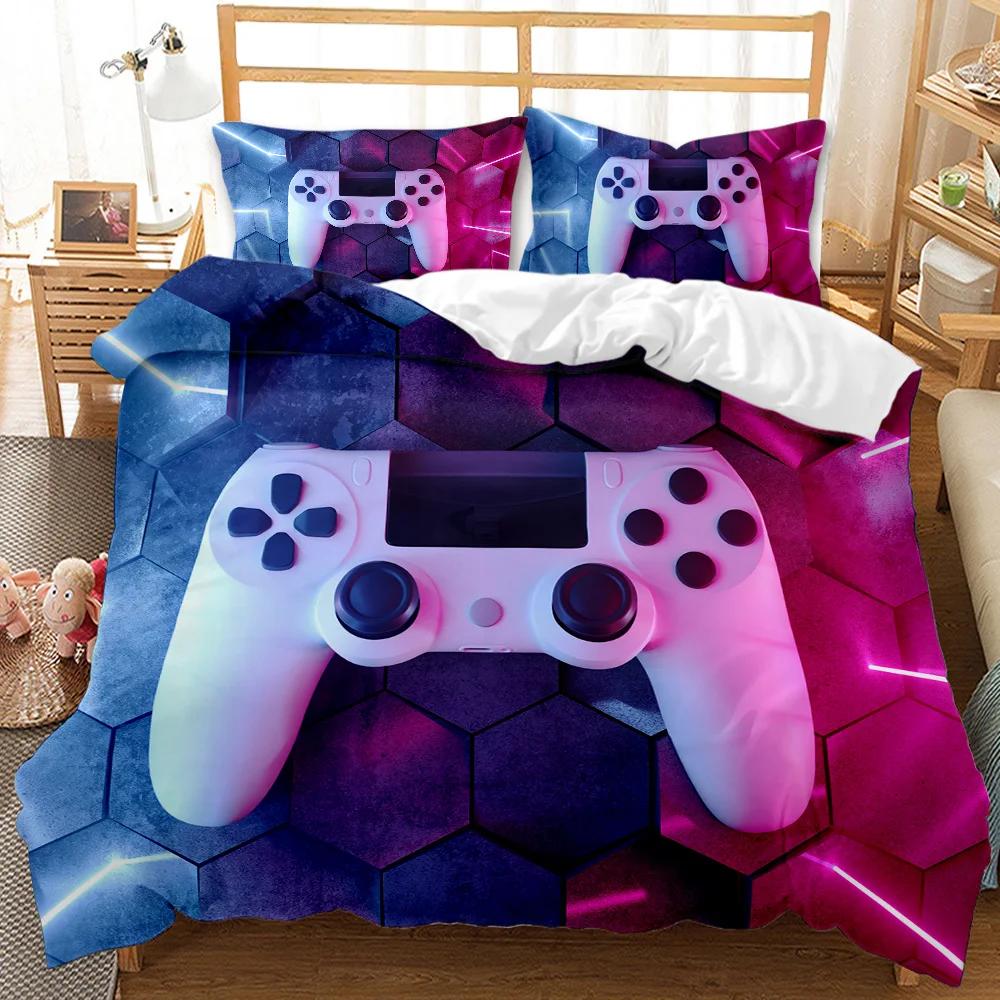 Gaming Duvet Cover Set Gamepad Headset Gaming Theme Bedding Set for Boy Teens Bedclothes Double Queen King Polyester Qulit Cover