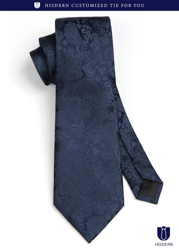 [HISDERN] Business-Krawatte und Einstecktuch Set für Herren, Marineblaues Paisleymuster, Stilvolle Krawatte für Hochzeiten, Vorstellungsgespräche, Aufnahmefeiern, Abschlussfeiern