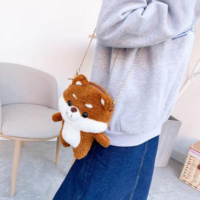 Bolsa pequena de pelúcia outono e inverno feminina 2025 nova bolsa fofa de boneco de urso bolsa mensageiro de ombro com corrente de desenho animado