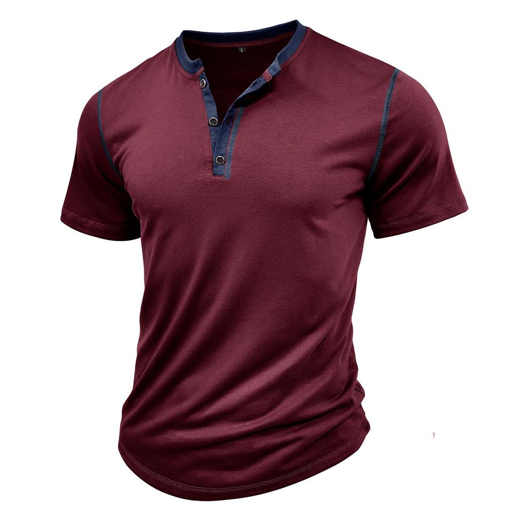 Top da uomo Henley Henley Maniche corte Cotone Girocollo Color block Traspirante T-shirt quotidiane Estate Vacanze primaverili Abbigliamento casual da uomo