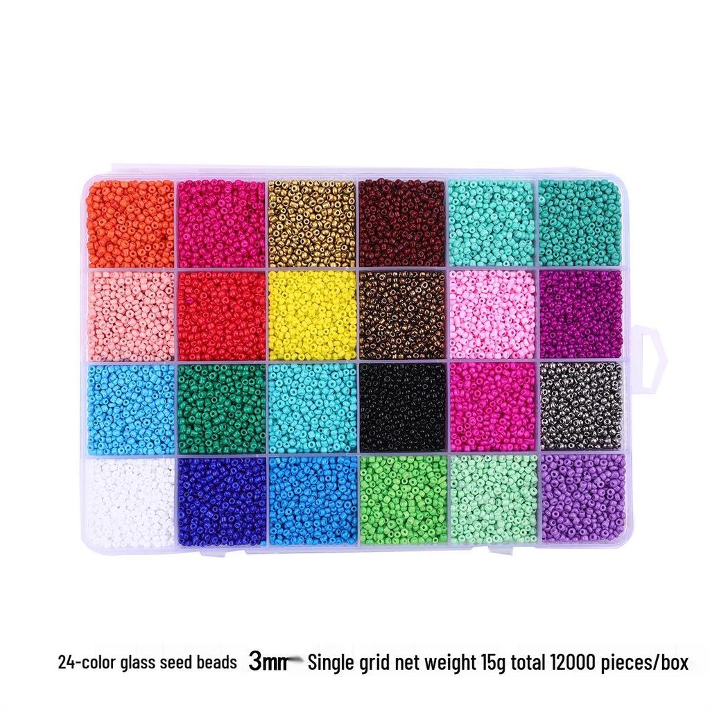 Sada 24 barevných skleněných rokajlových korálků: Jednobarevné korálky s barveným jádrem pro DIY šperky