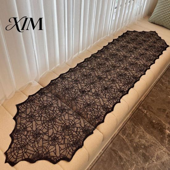 Gothic Style Home Furnishings Halloween Table Runner, Black Lace Spider Web Runners, 17.7 X Atmospheric Runner for 70.9Inch Party Dinner Kitchen