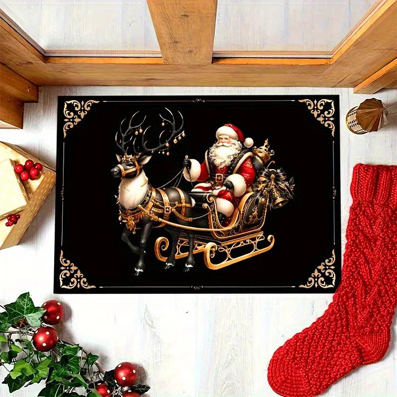 Świąteczna Mata Powitalna Święty Mikołaj Antypoślizgowy Dywanik Podłogowy Zmywalny Sypialnia Kuchnia Wejście Wycieraczka Poliester Dekoracja Domu Dywan