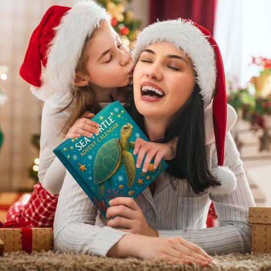 Adventní kalendář s mořskou želvou Kalendář pro odpočítávání Vánoc inspirovaný oceánem 24 roztomilých ozdob mořské želvy Sváteční dárek pro děti sběratele