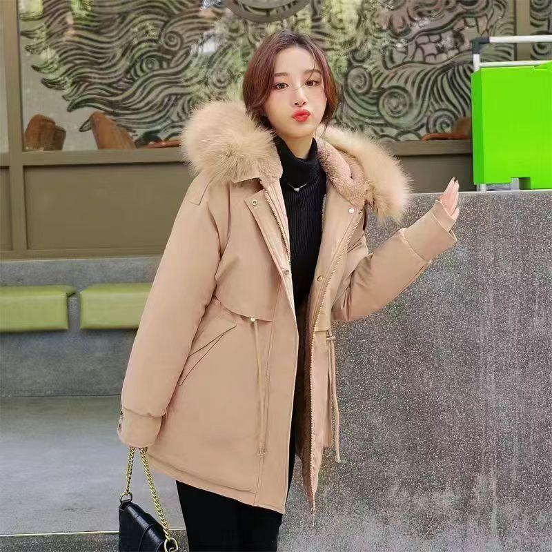 

Флис и более толстый пирог преодолевают женские короткие корейские версии свободного однотонного цвета с капюшоном на хлопковой подкладке XXXL хаки