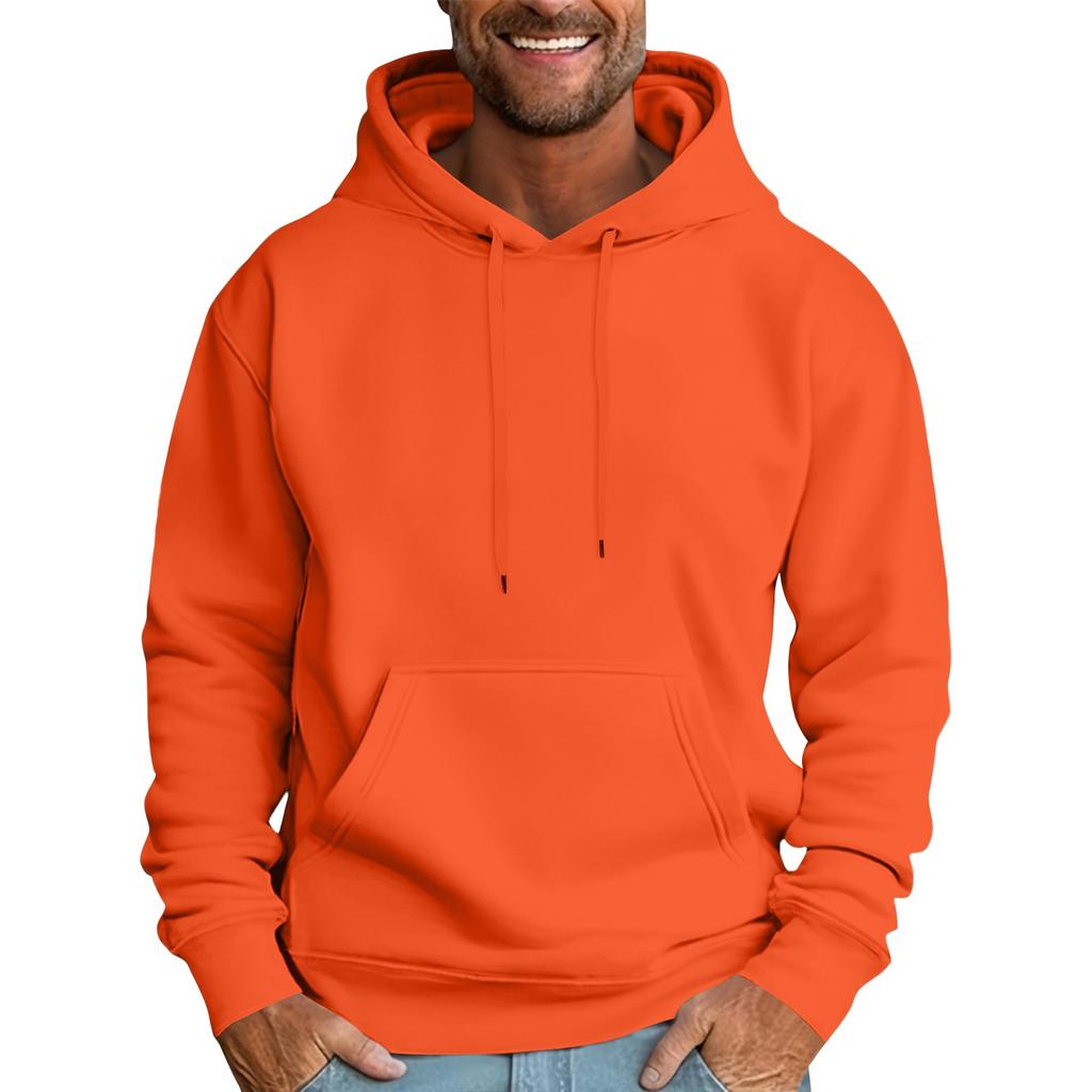 Men's Casual Loose Sweatshirt Solid Color Drawstring Large Pocket Hoodie Sports Sweatshirt