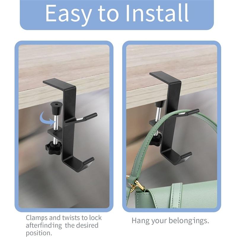Aluminium Alloy Clamp-On Desk Mount Bag Holder Hook Headphone Hanger Rack for Table Desk Under Counter