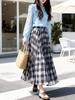Fei Yuan Women's Lightweight Plaid Color Block Wide-Hem Skirt - Early Spring Fashion