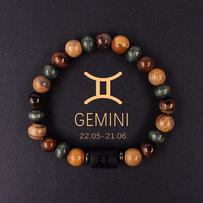 1PC 12 Zodiac Signs for Friends Lovers Stone Beaded Bracelet with Polished Natural Stone Adjustable Couples Friendship Minimalist