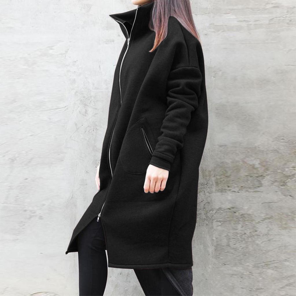 Women's Casual Loose Long-sleeved Zipper Hooded Long Padded Sweatshirt Coat