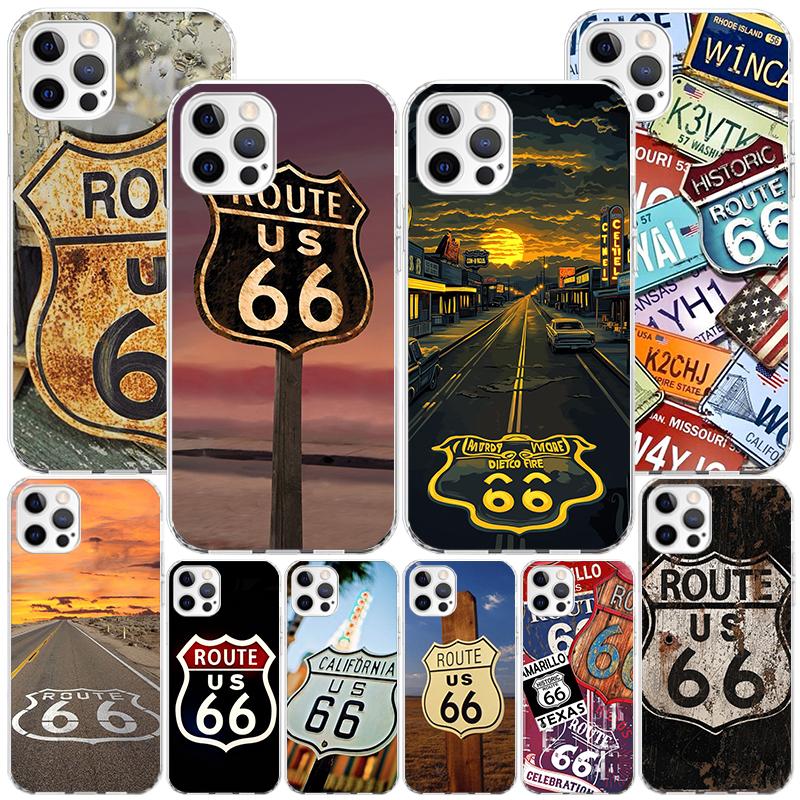 America Route 66 Phone Case For iPhone 17 Air 16 Pro Max 16E 15 + 14 Plus 11 12 13 Mini 7 8 SE Gift Print Cover Fundas