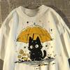 2026 Neue Street Art Kleine Schwarze Katze Schirmdruck Große Größe Herren und Damen Baumwolle Kurzarm Locker Rundhals T-Shirt