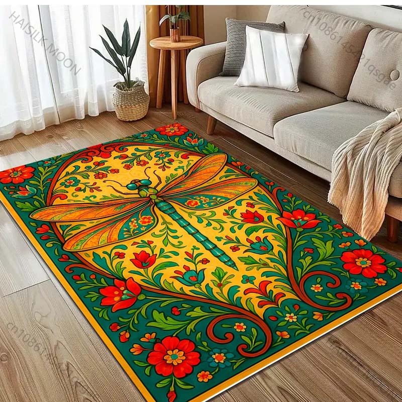 Vintage Drawing Dragonfly Print Carpet for Bedroom Living Room Bedside Sofa Floor Mat Modern Home Decor Area Rug for Gifts