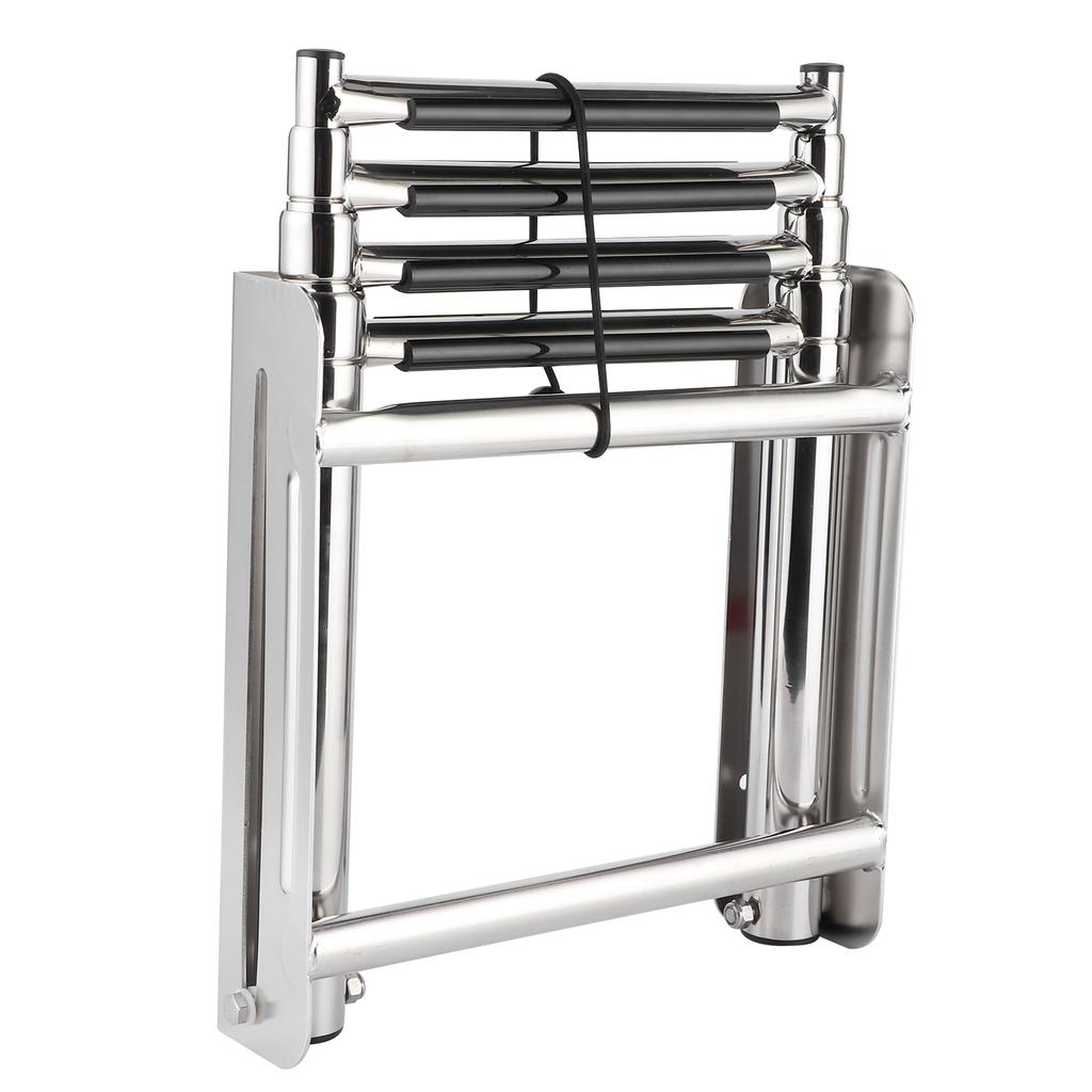 4‑Step Deck Ladder Folding Telescopic Boat Stair Pedal 304 Stainless Steel W Retaining Rope