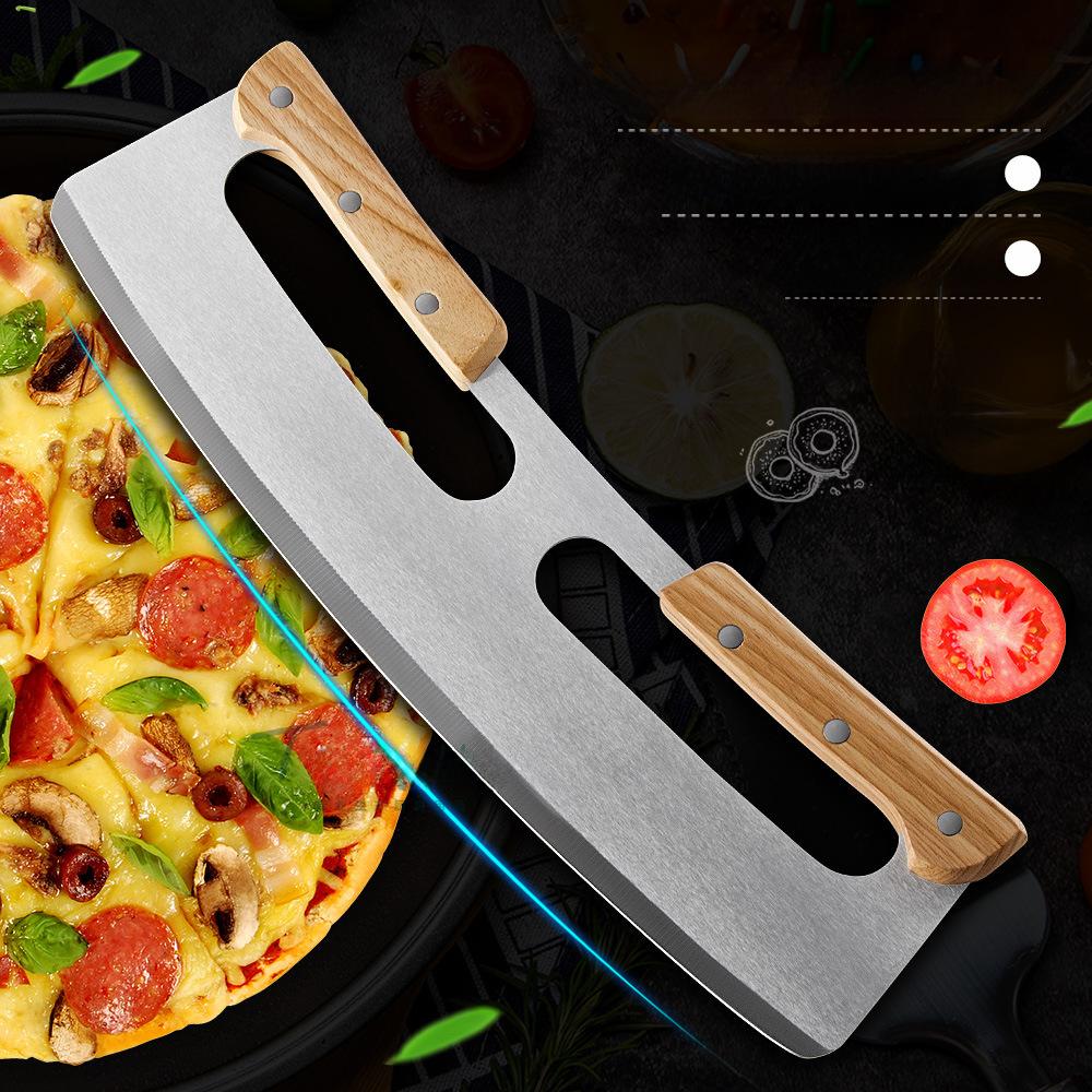 Upgrade Doppelgriff Pizzaschneider Holzgriff Halbkreis Pizza Steinmesser Edelstahl Pizzaschneider Brandneue Schutzhülle