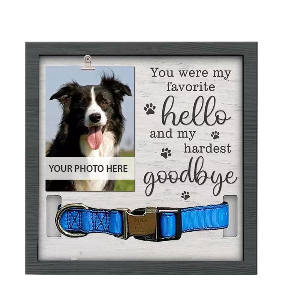 Wooden Photo Frame Pet Memorial Pictures Frame with Dog Cats Collar Holder Sympathy Gift Photo Sign Collar Not Included