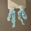 Ice quenched blue flower artificial crystal fringed earrings Cool wind temperament stud earrings Internet celebrity earrings