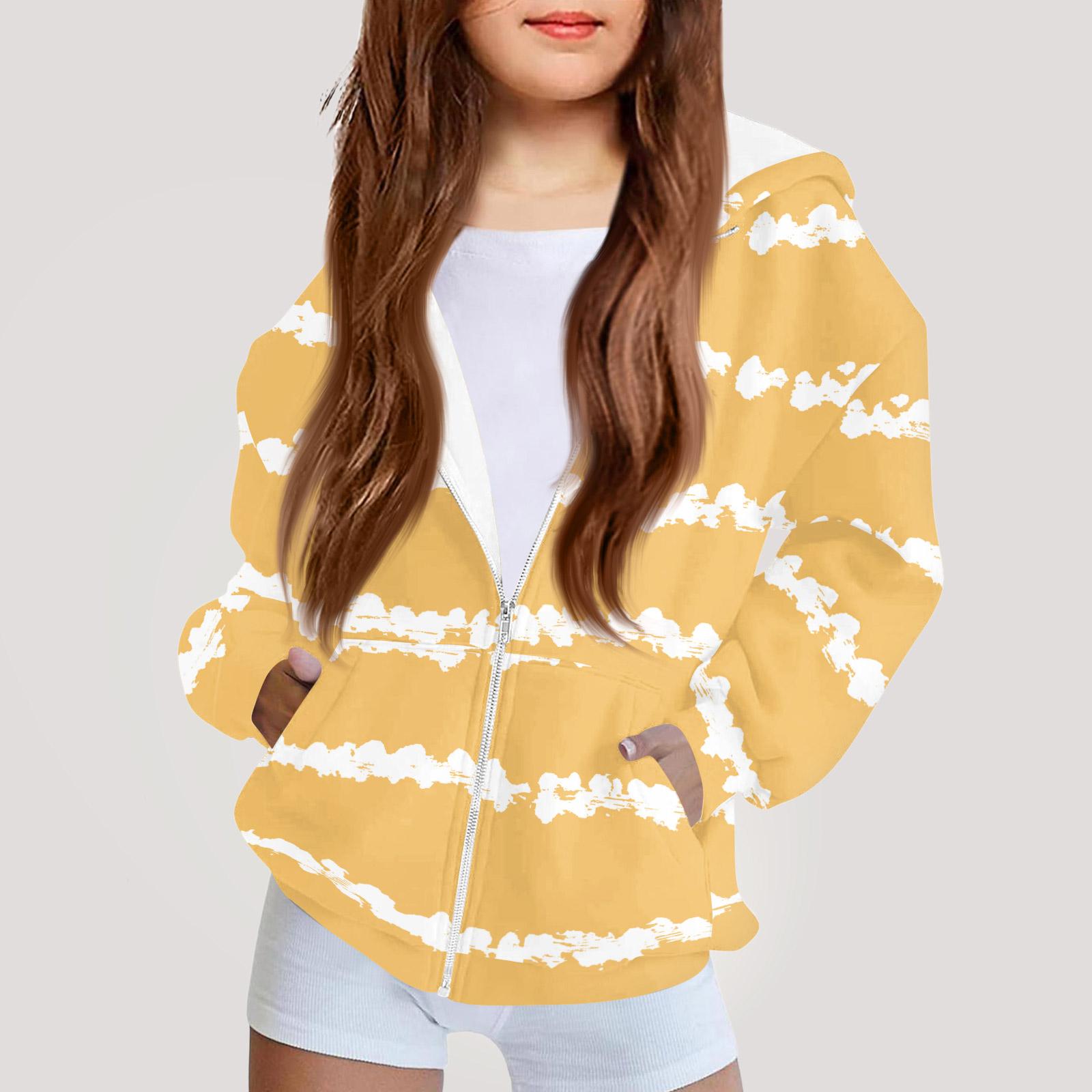 

Children s Fashion Printed Long Sleeved Hooded Sweatshirt Girls Hoodie Jacket 160 жёлтый