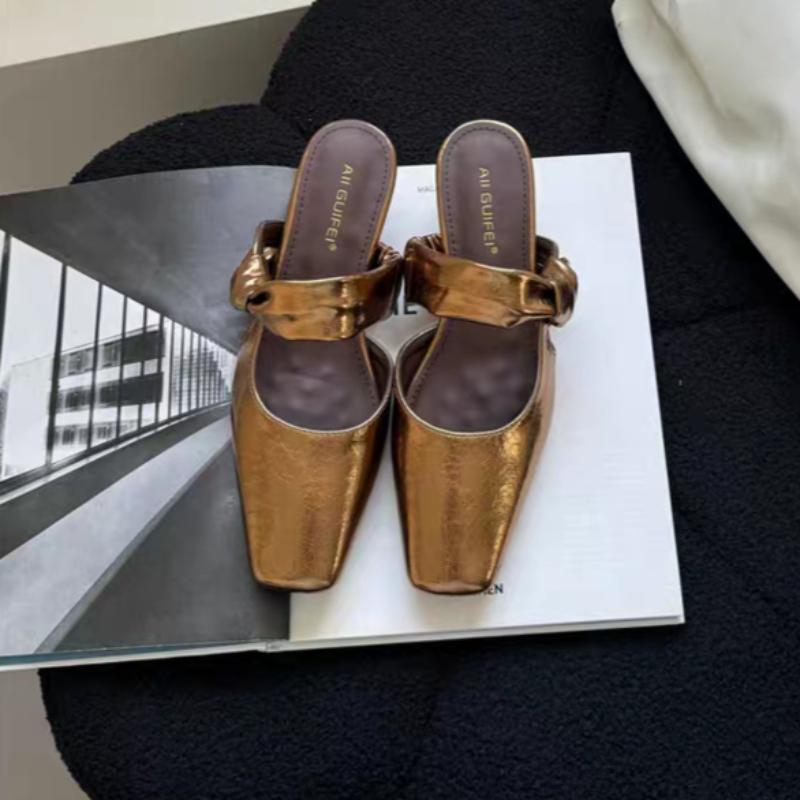 

Summers New Style Evening Breeze Baotou Half Slippers French Low Heel Women s Shoes Summer New Thick Heel Slippers 35