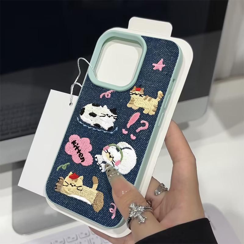 Cute Kitten Puppy Star Cowboy Case Compatible for IPhone 16 13 11 15 12 Pro Max 16 15 7 8 Plus X XS XR Max Leather Texture Cover