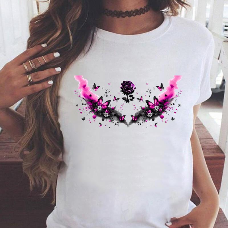 (Asian Size) trend watercolor flower style Graphic Tee Female Casual  Fashion T Clothing Women's Top Print Short Sleeve T-shirts