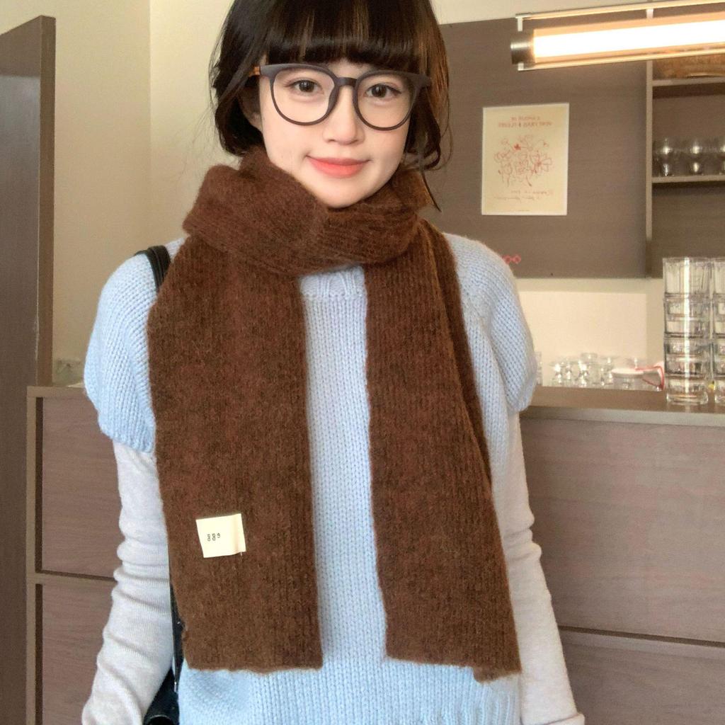 Korean Mixed-Color Mohair Wool Scarf for Women - Soft, Thickened Winter Neck Warmer, Trendy Student Style