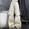 Women Pants Elastic Waist Adjustable Drawstring Wide Leg Casual Trousers Multi Pockets Design Cargo Pants