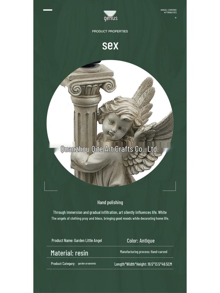 Ornamento da Giardino Solare Angelo Retrò Scultura in Resina